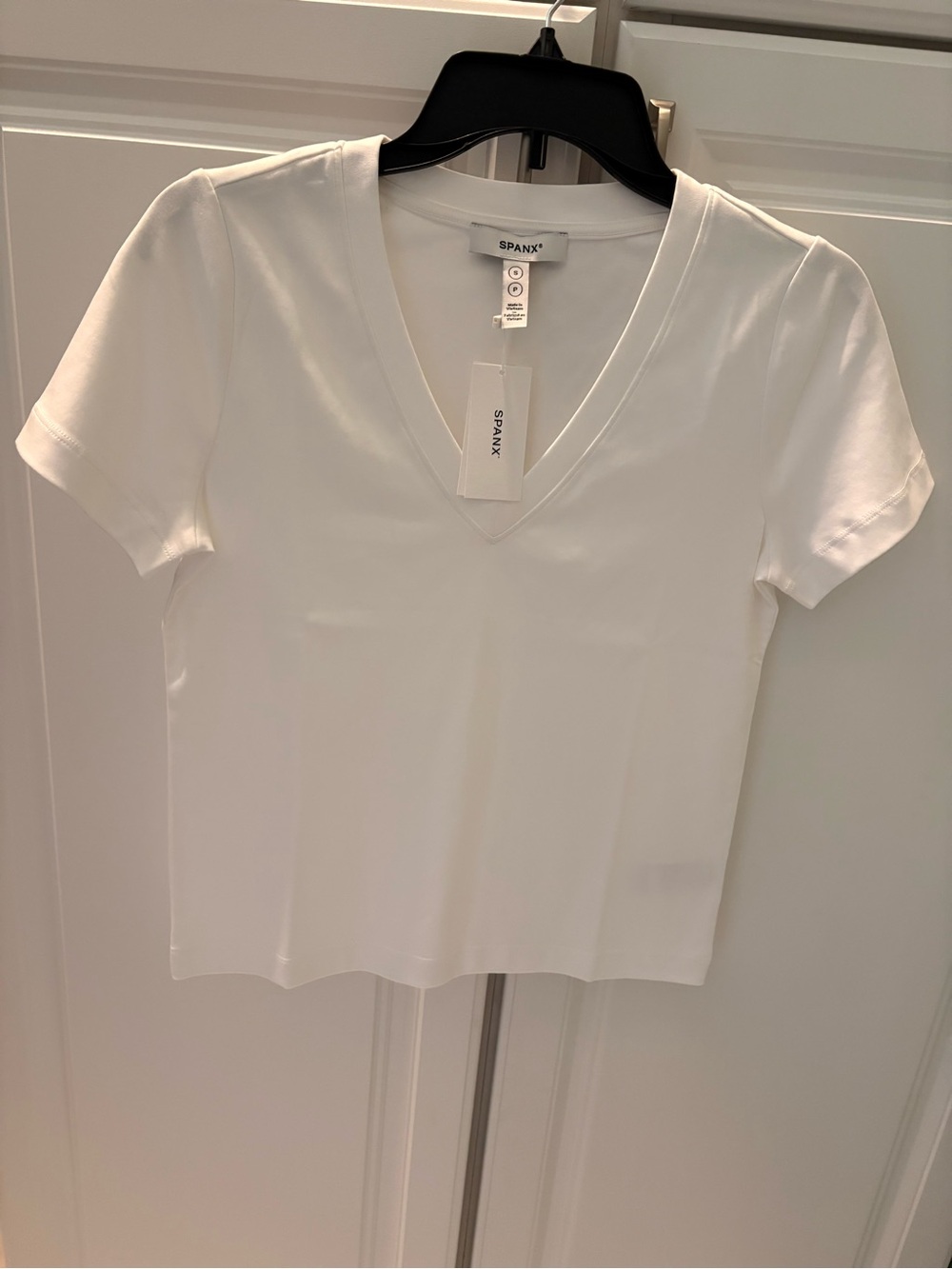 SPANX White V-Neck Short Sleeve Tee